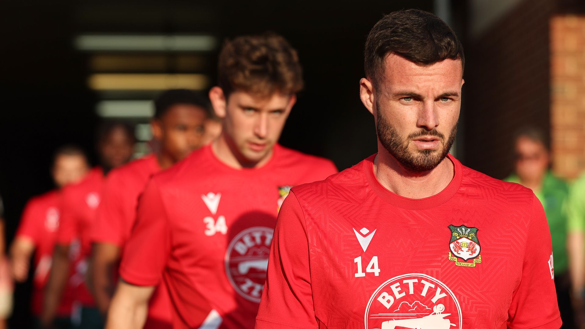 Wrexham walk out of the tunnel for a game in North Carolina.