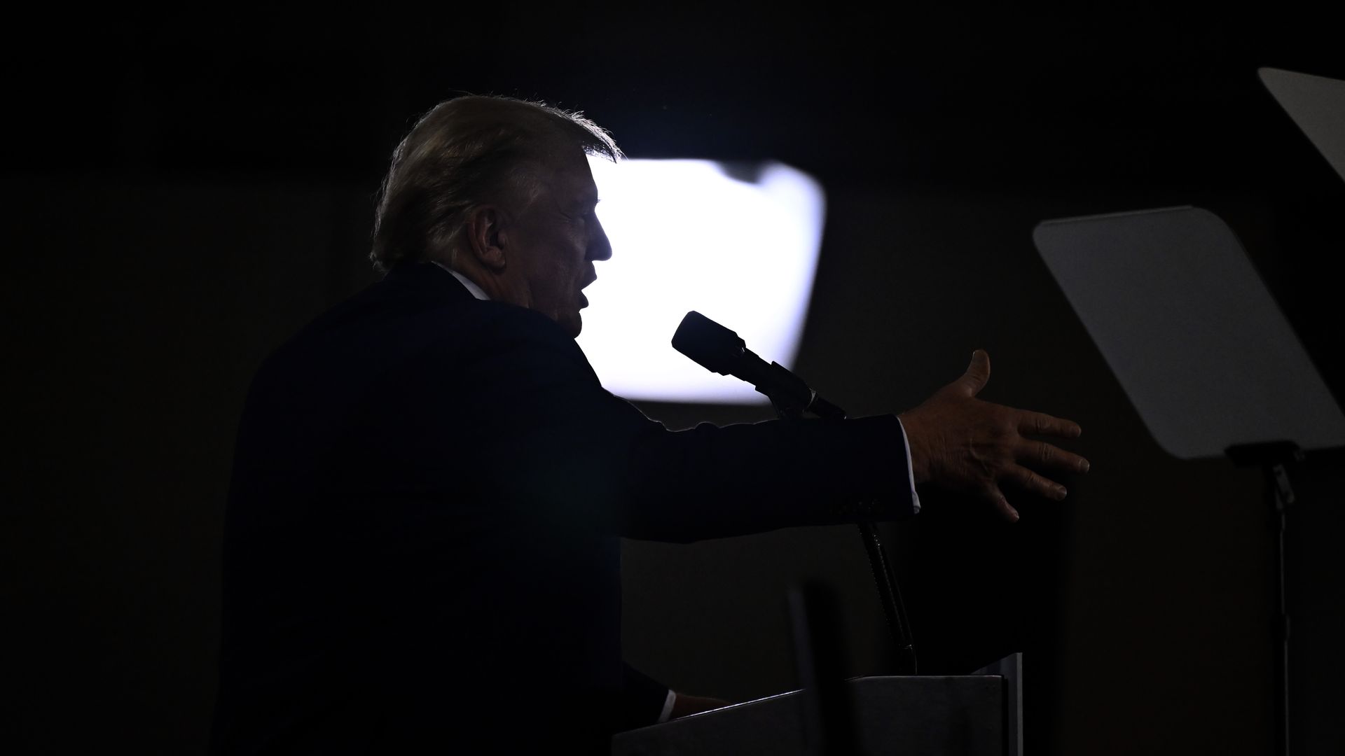 Republican presidential candidate and former U.S. President Donald Trump speaks during a campaign event at Big League Dreams Las Vegas 