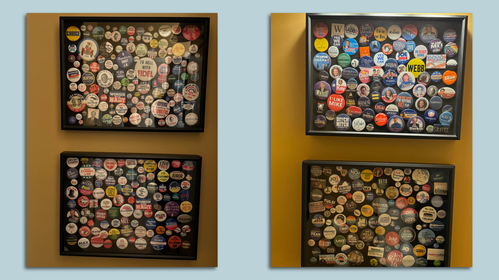 Campaign buttons in display cases