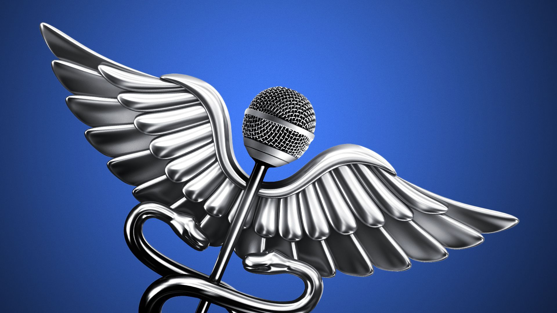 Illustration of a caduceus combined with a microphone at the top