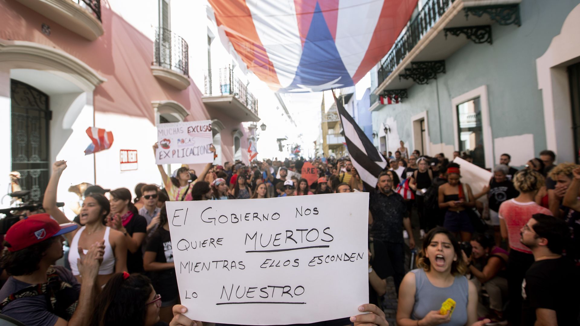 Protesters demand the resignation of Governor Wanda Vázquez Garced  in front of the Governors mansion on January 20, 2020 in San Juan