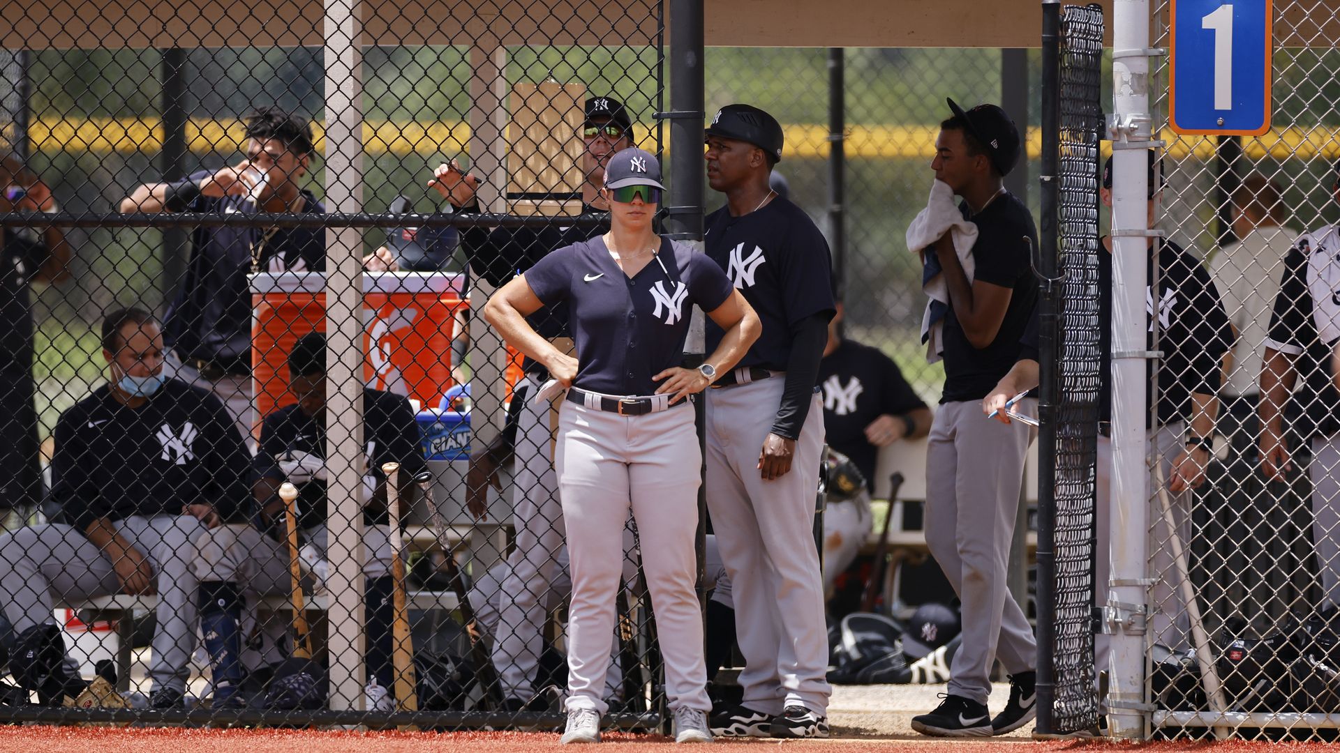 Hitting coach Rachel Balkovec of the Yankees looks on during the Florida Complex League (FCL) game between the FCL New York Yankees and FCL Detroit Tigers.