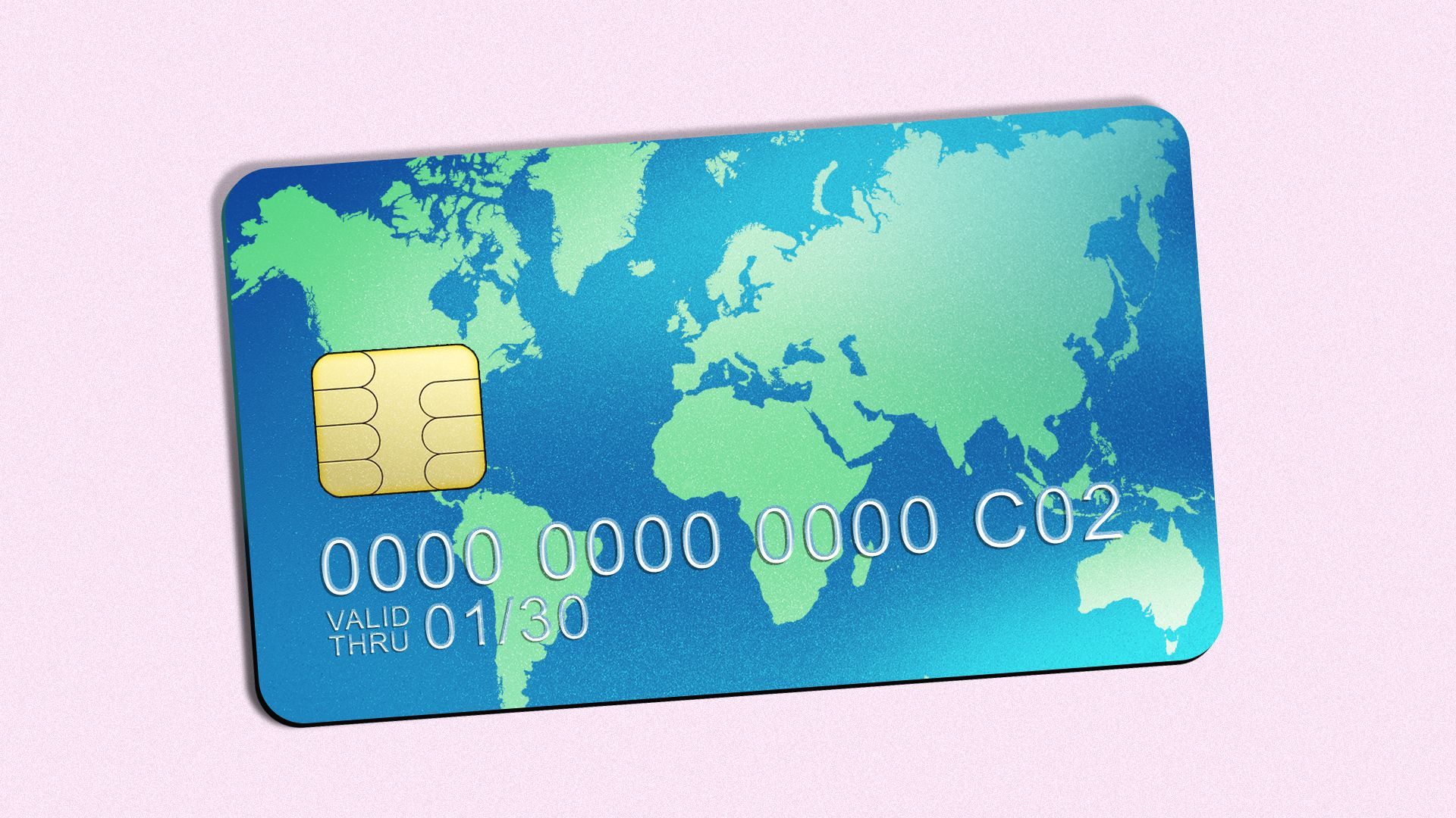 Illustration of a credit card in the shape of the world