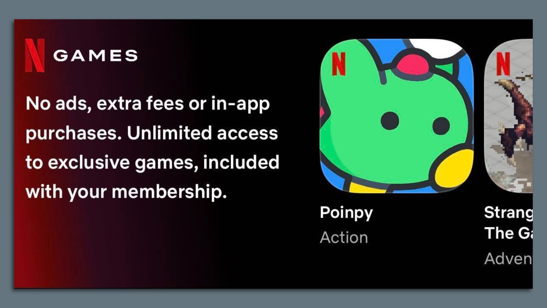 Screenshot of a menu in the Netflix app labeled "Games"