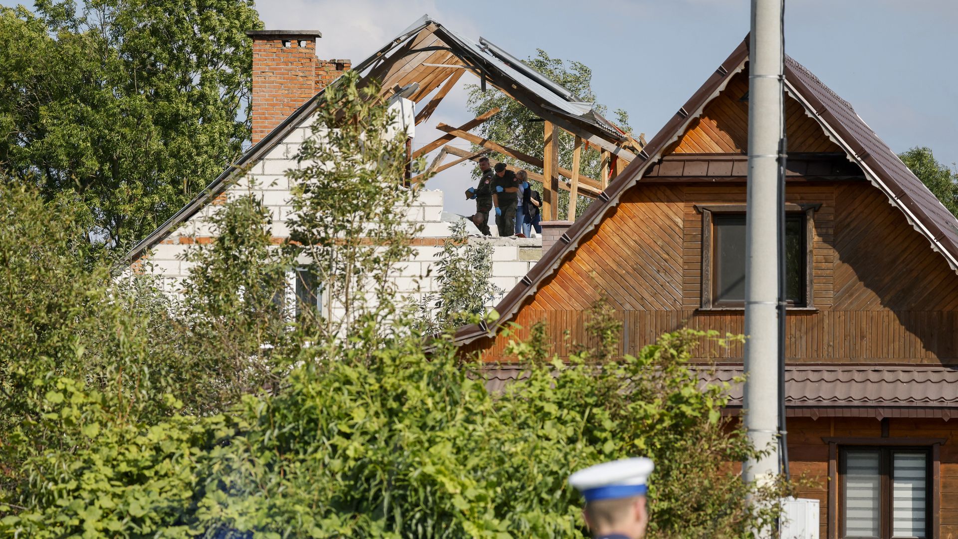 Damage to a Polish property after Russian drones trespassed on Poland's airspace overnight.