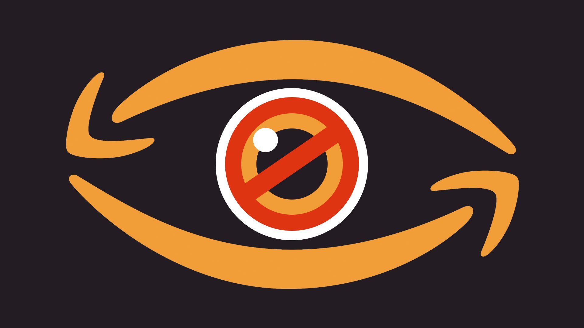 Illustration of an eye made of amazon logos with a no symbol over the iris