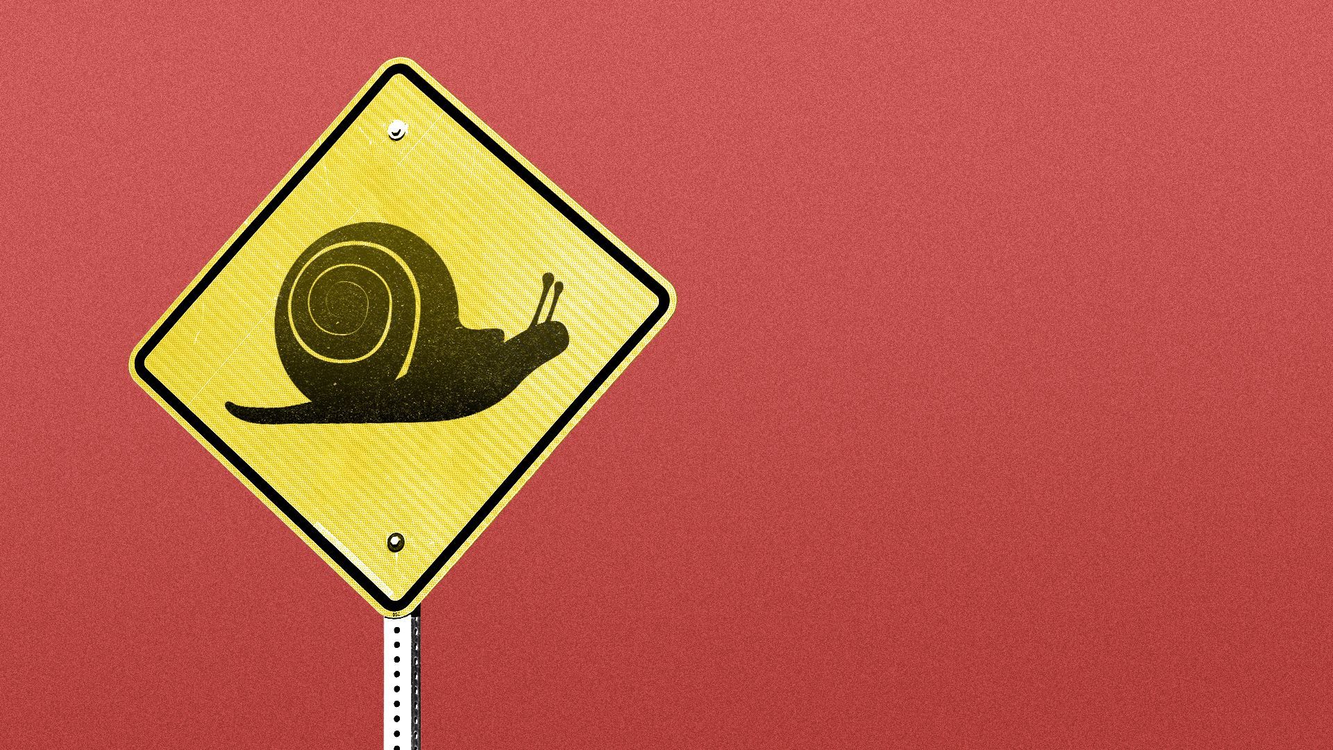 Illustration of a road sign with a snail icon on it.