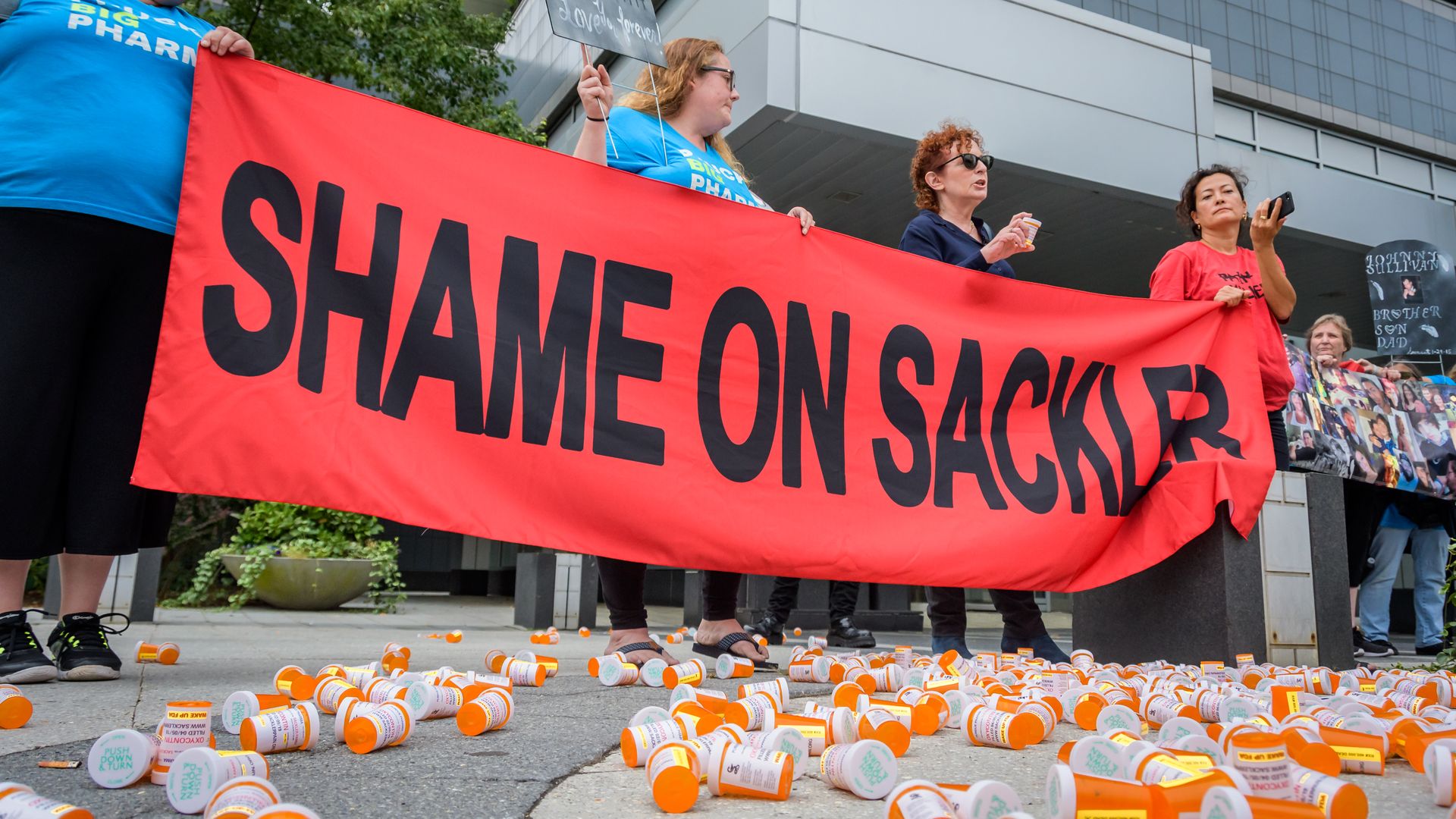 Protestors outside of Purdue Pharma