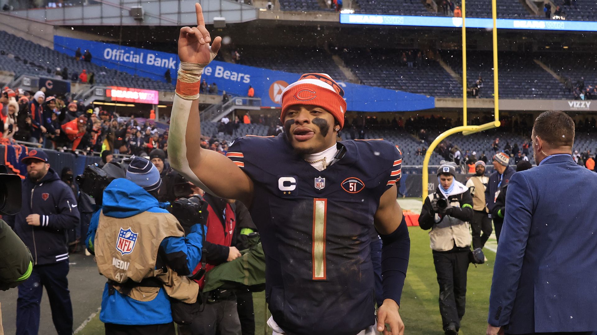 football player with finger showing No. 1 