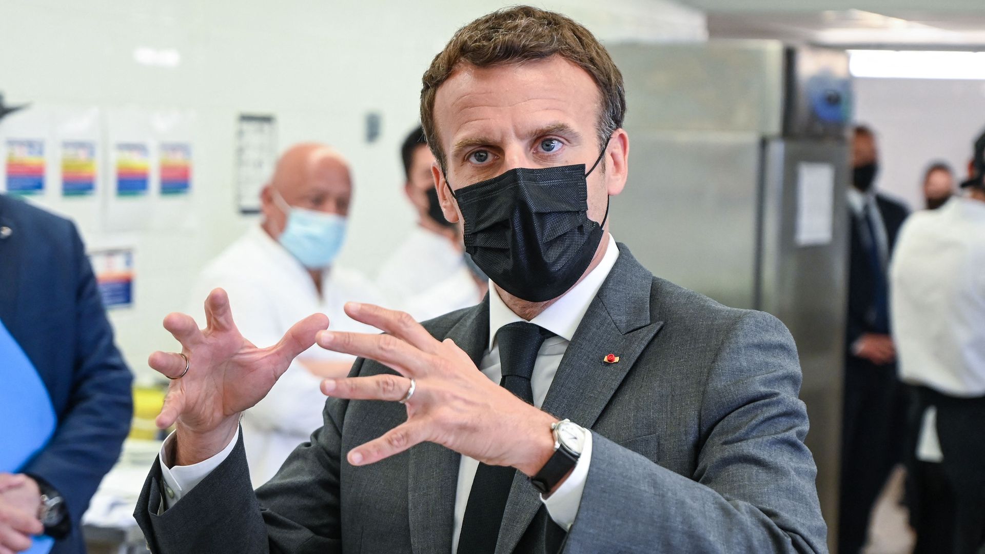 Emmanuel Macron speaks to journalists at the Hospitality school in Tain l'Hermitage on June 8, 2021