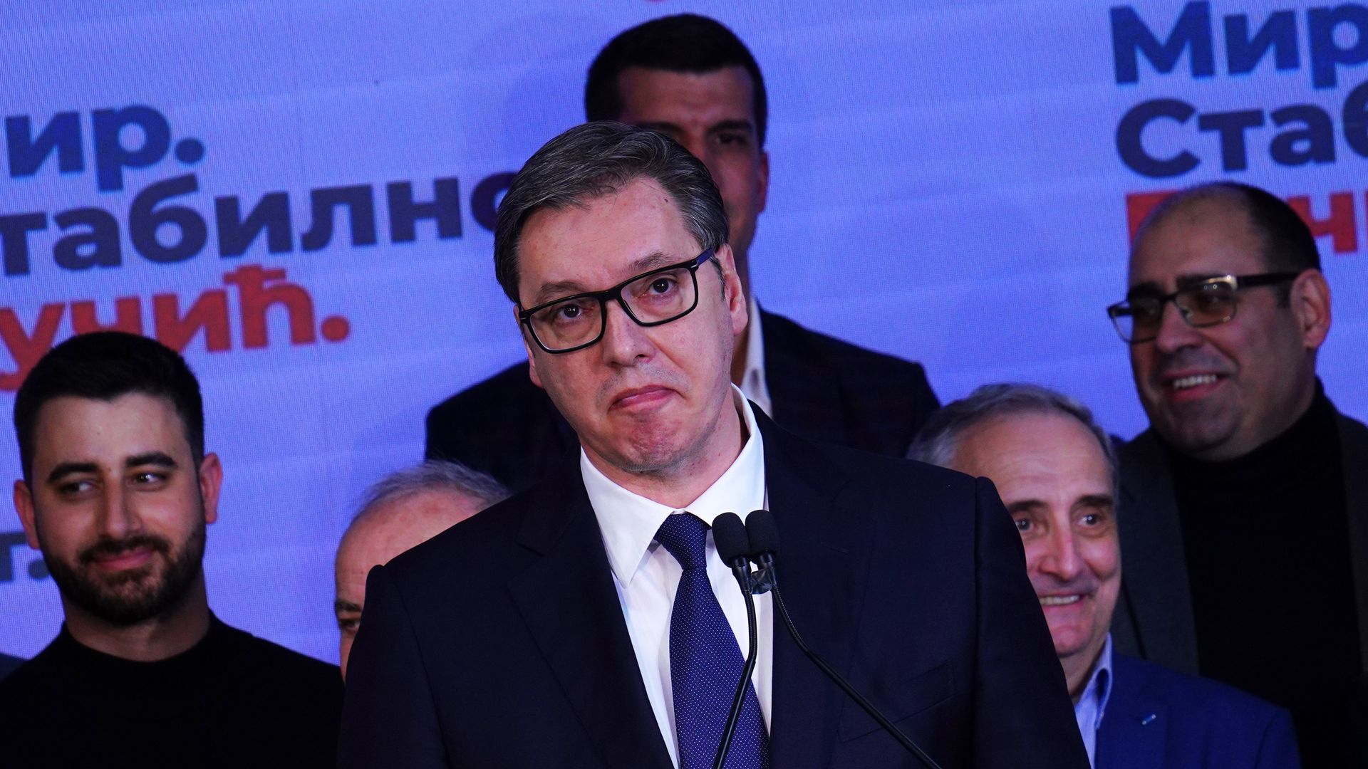 Aleksandar Vucic, Serbia's president, speaks during an election night event