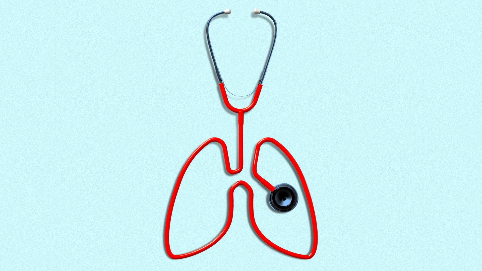 Illustration of a stethoscope in the shape of a pair of lungs.