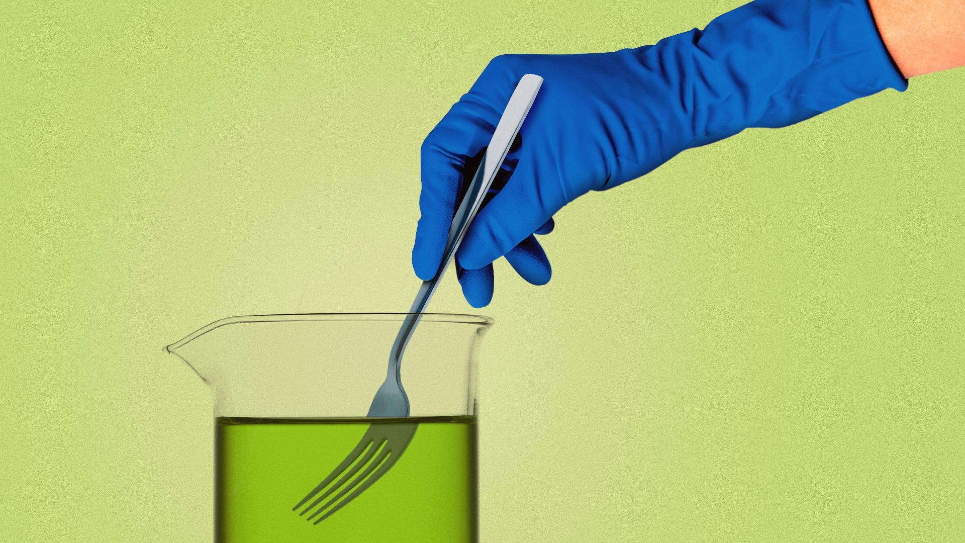 an illustration of a lab beaker being stirred with a kitchen fork