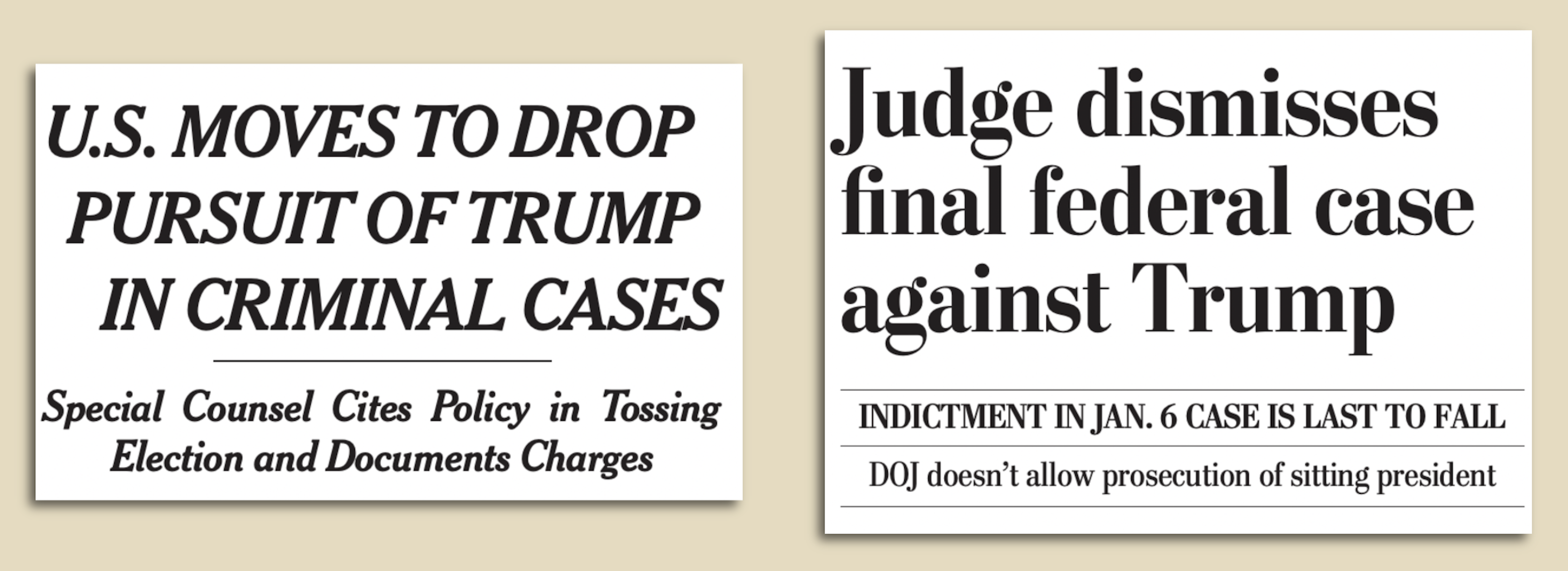 headlines about Trump's charges being dismissed