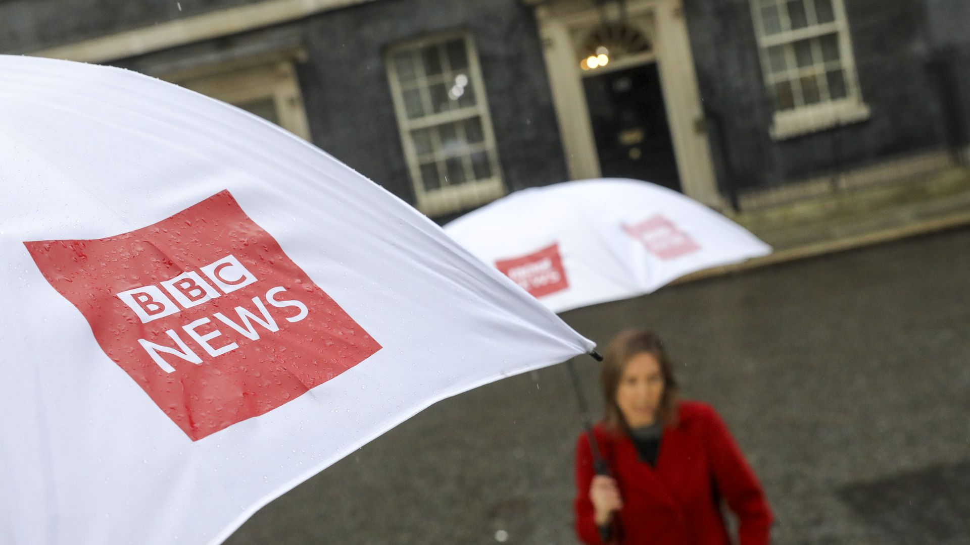 The BBC logo seen on an umbrella