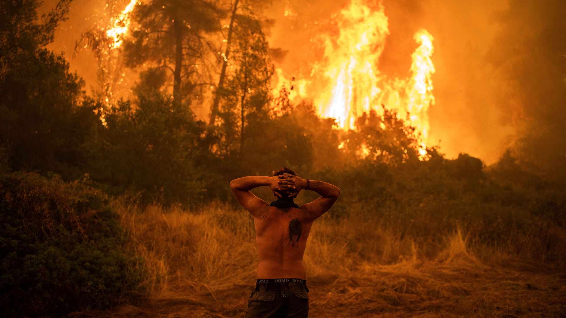 Man watching wildfire