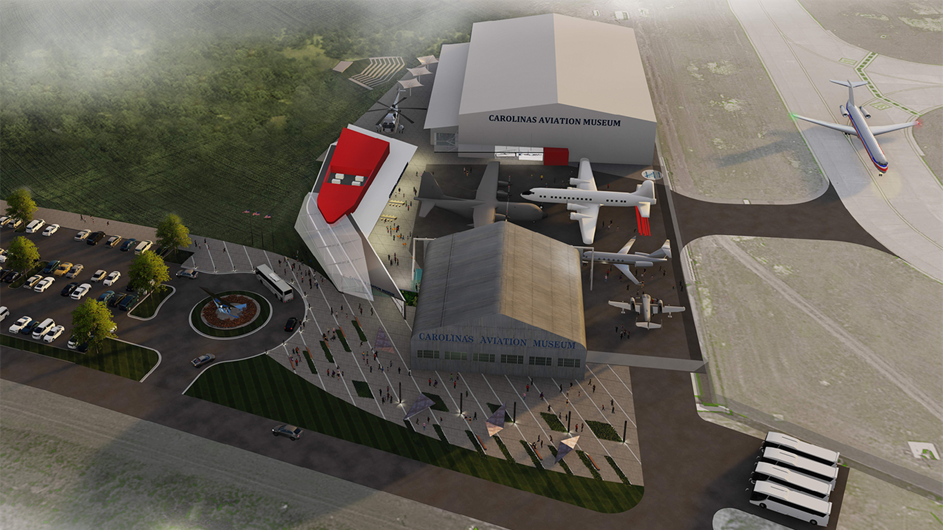 rendering of an airplane hanger turned museum