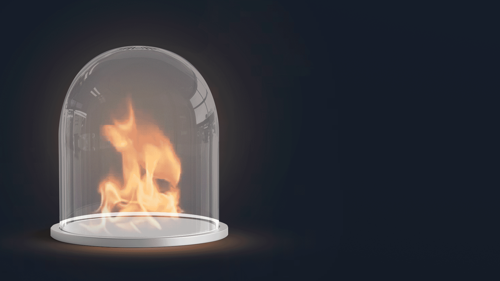 Animated illustration of fire under a glass dome. 