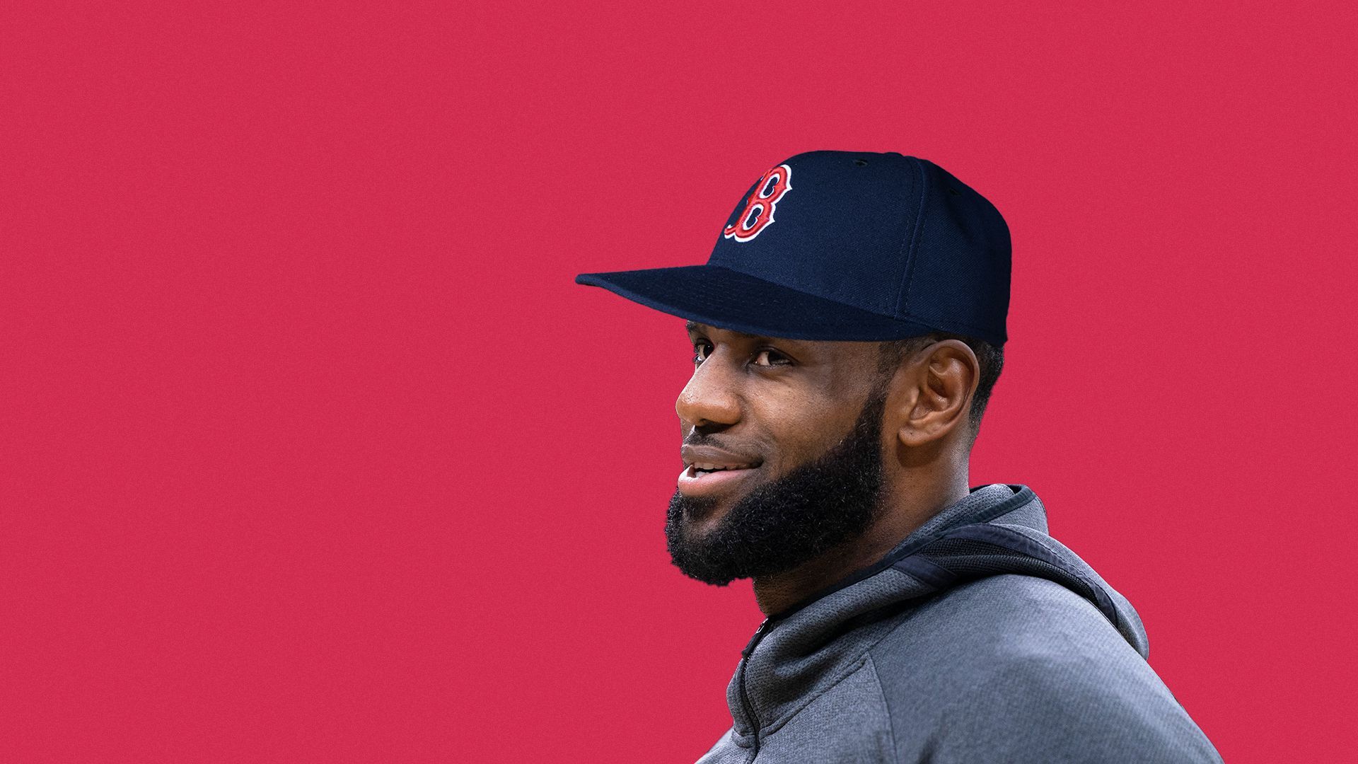 Photo illustration of LeBron James wearing a Red Sox baseball cap