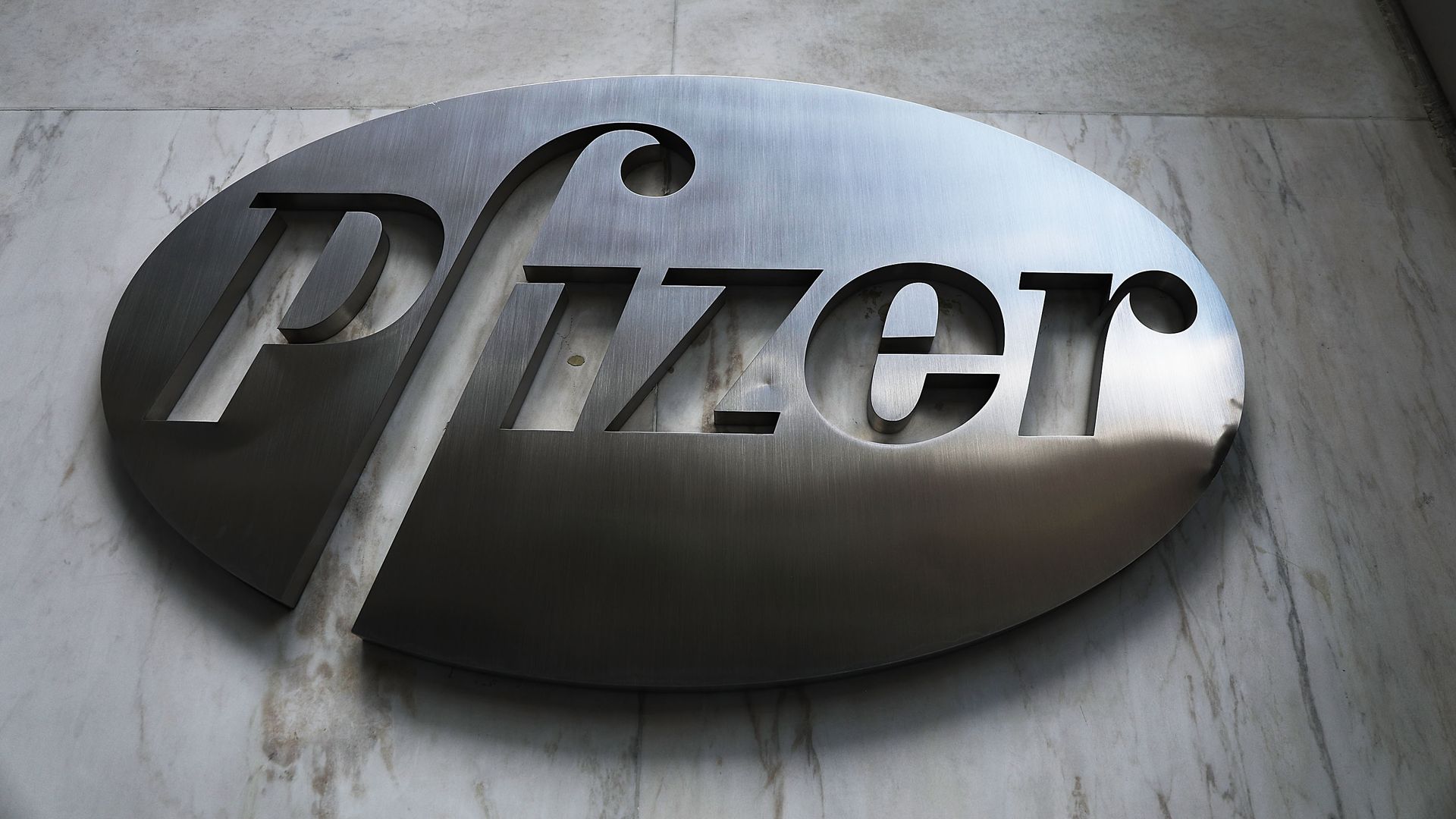 Pfizer's logo on its headquarters building.