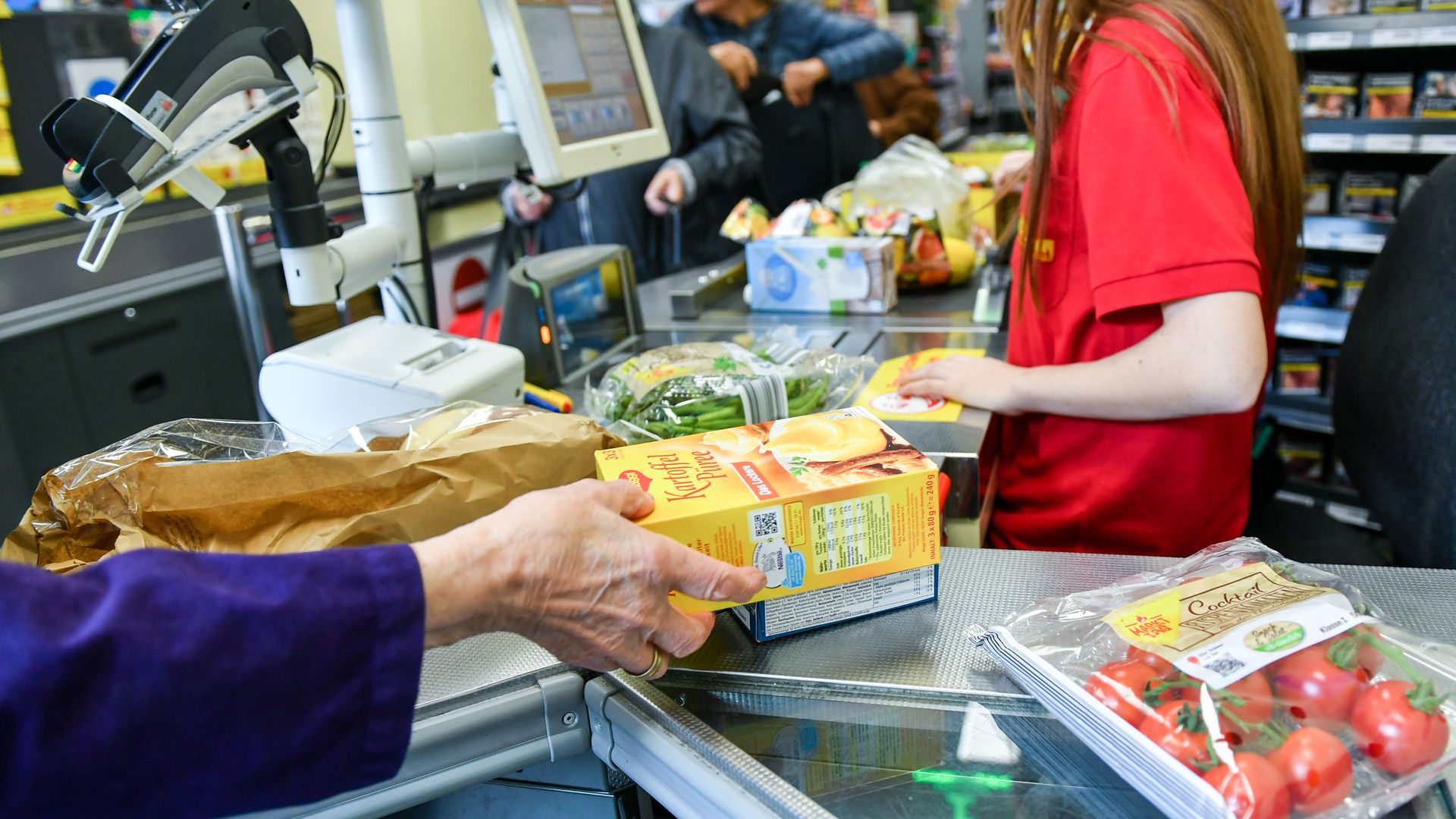 A grocery store checkout line