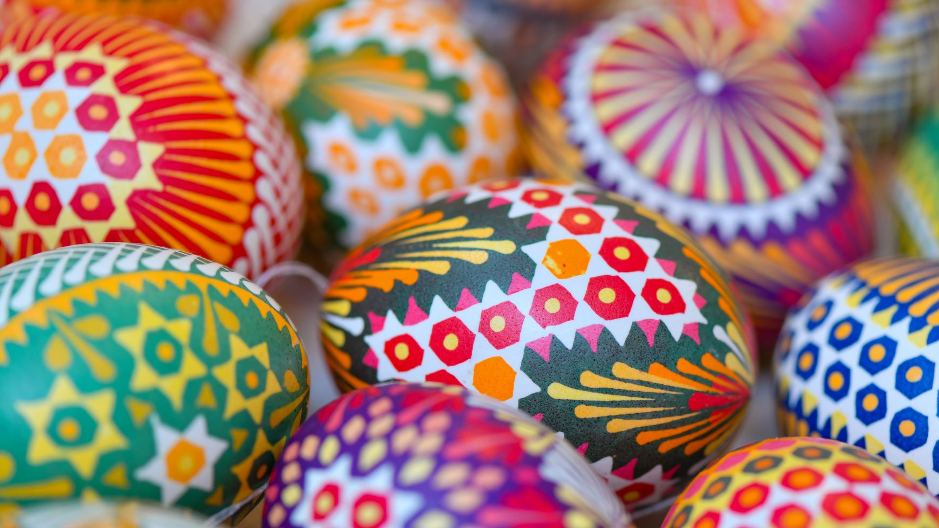 A pile of colorful Easter eggs