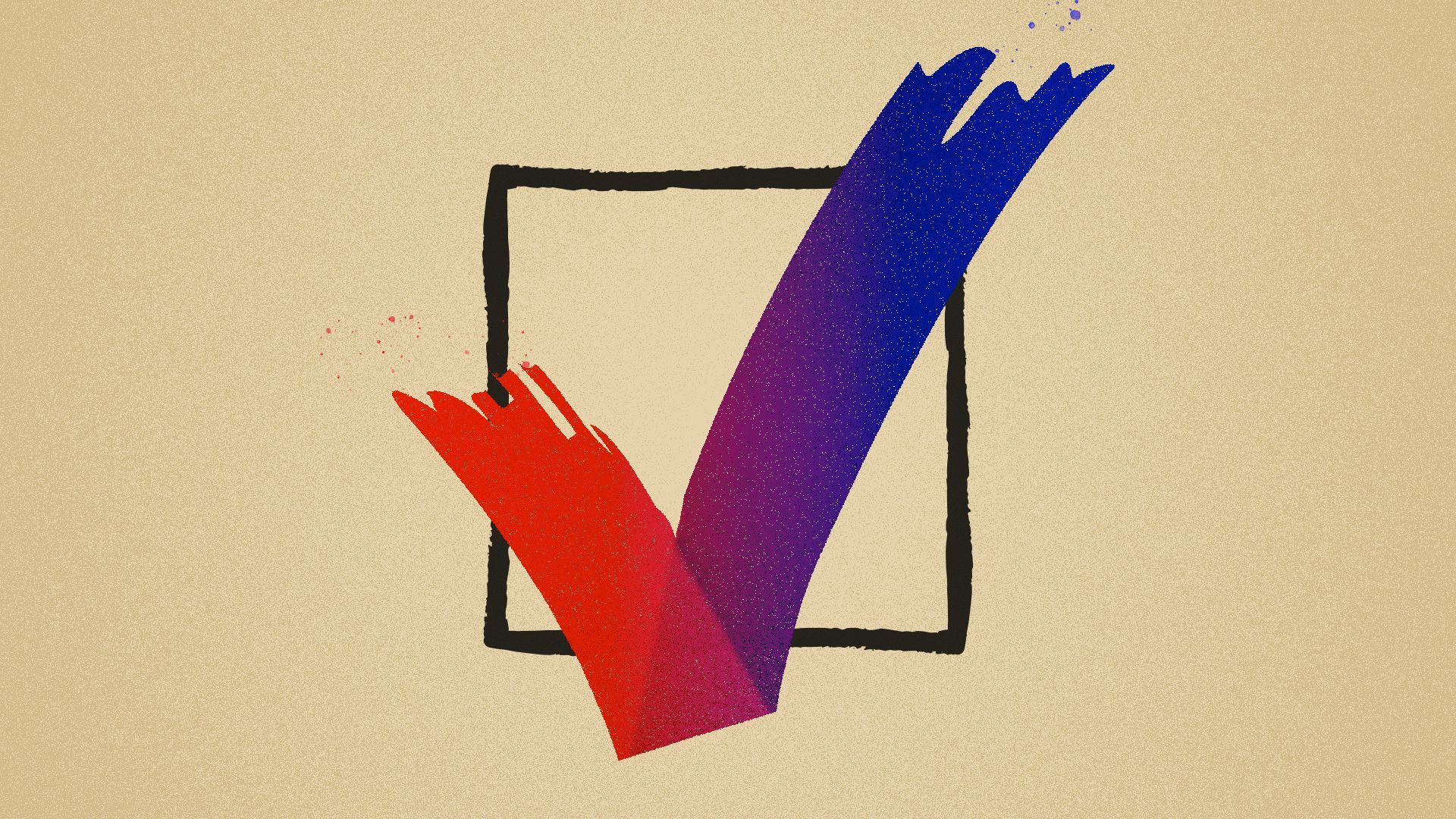 Illustration of a check in a checkbox that shifts from red to blue.