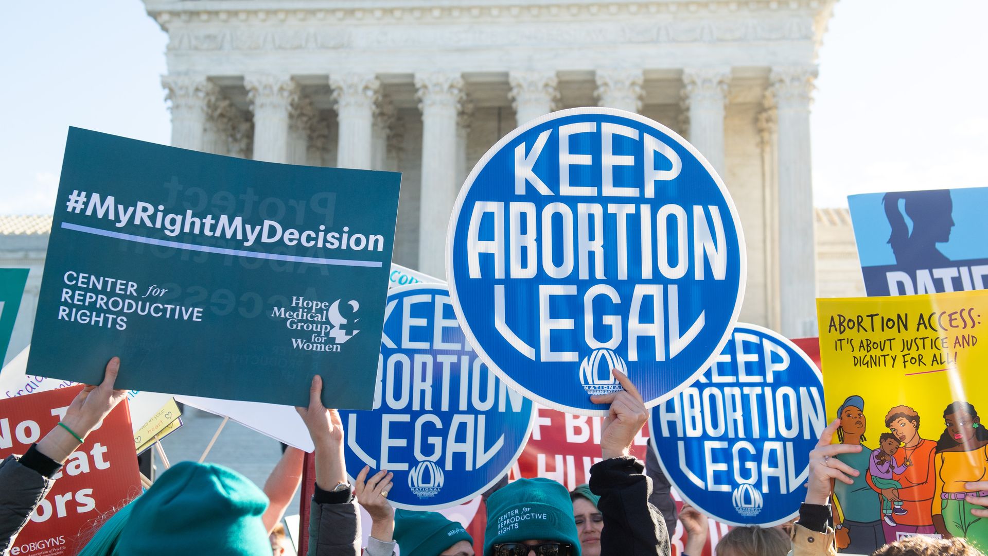 People protesting in support of abortion rights in front of the Supreme Court