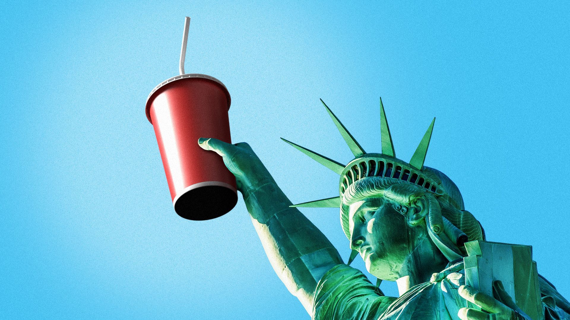 Illustration of the Statue of Liberty holding a soda.