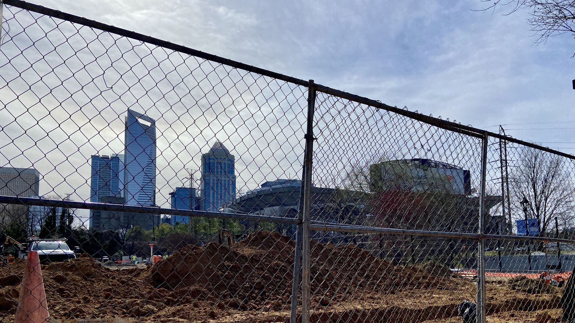Construction on the Carolina Panthers practice site in Uptown Charlotte.