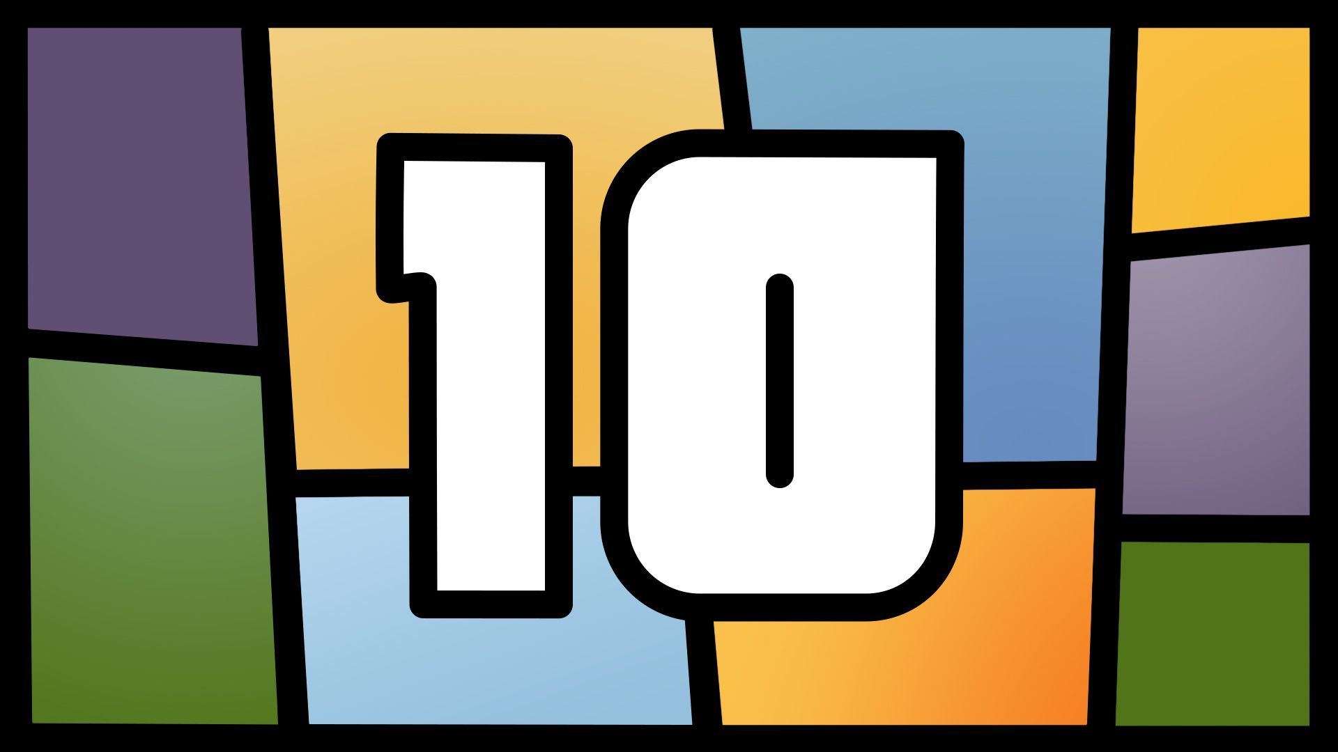 Illustration of an abstracted version of the Grand Theft Auto Five game cover art with the number 10 in the logo font.