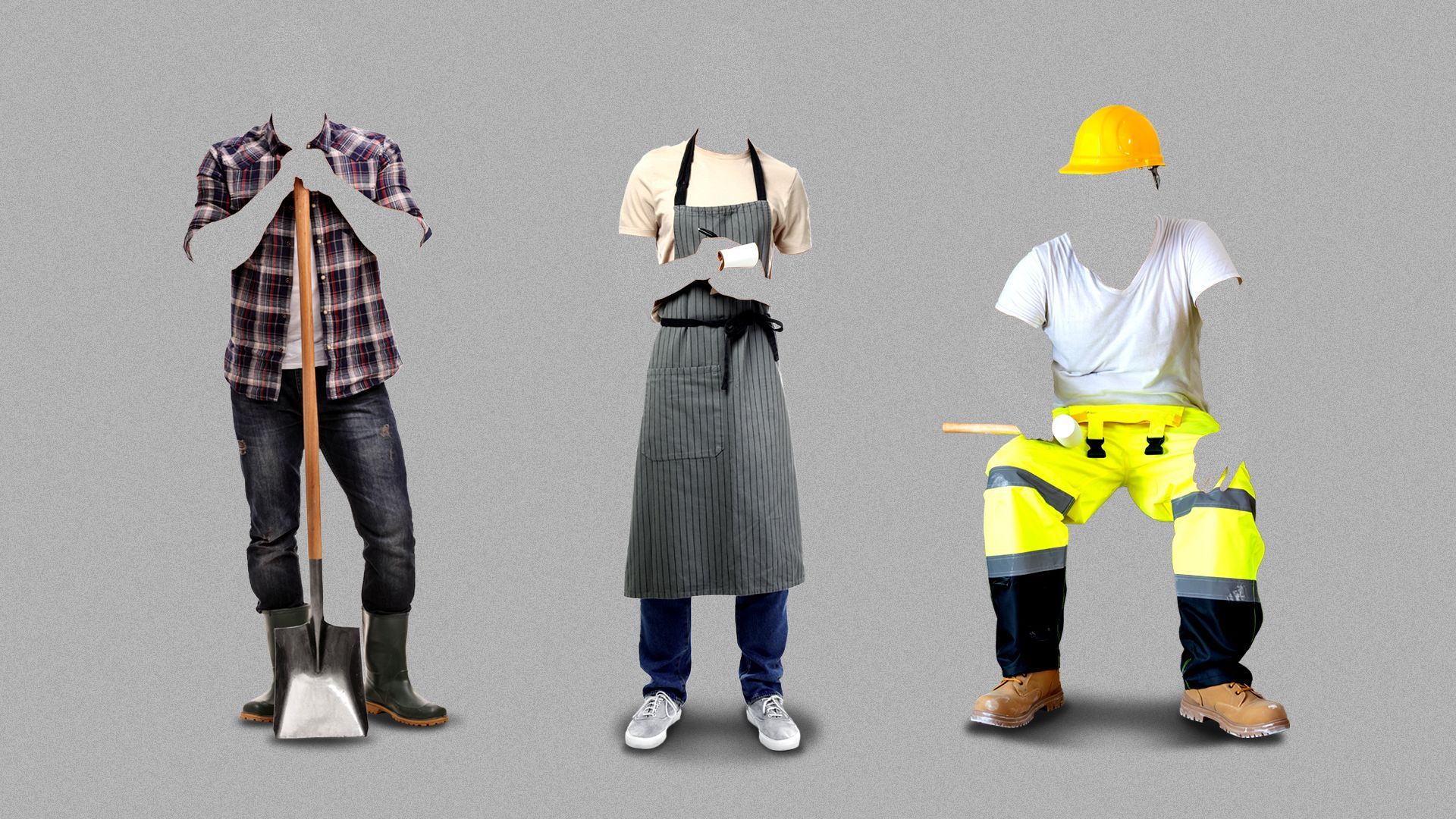 Illustration of the uniforms of workers from various industries with their bodies missing