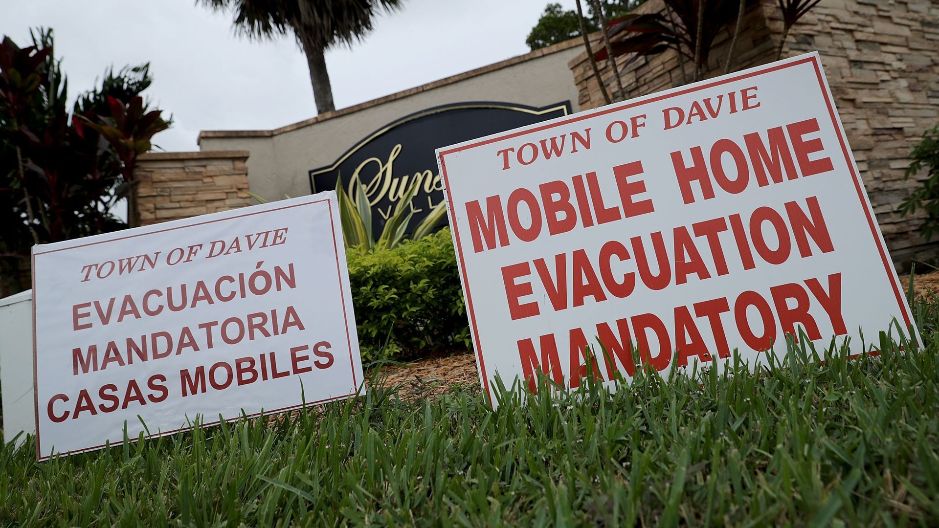 Signs about mandatory evacuations in Florida before Hurricane Irma struck in 2017.