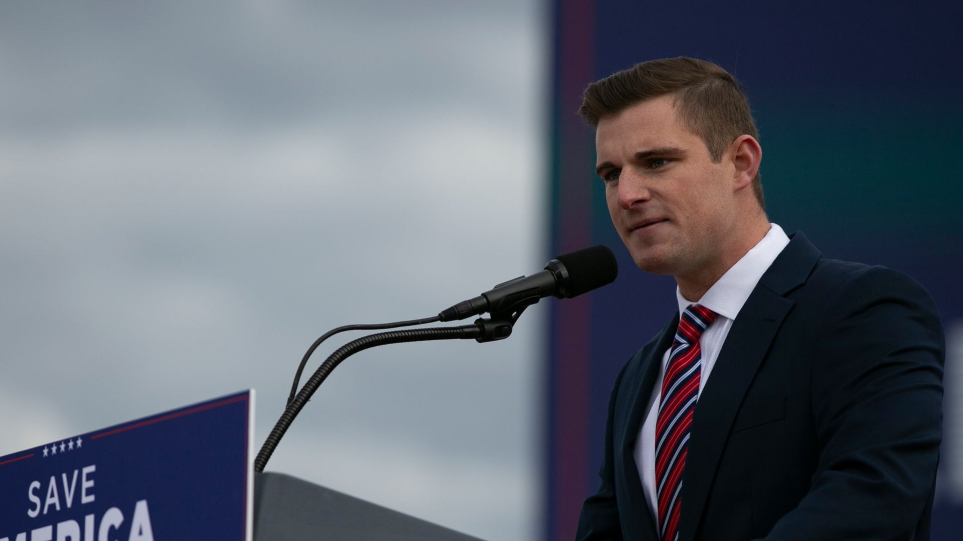 NC-13 congressional candidate Bo Hines speaking at a rally. 