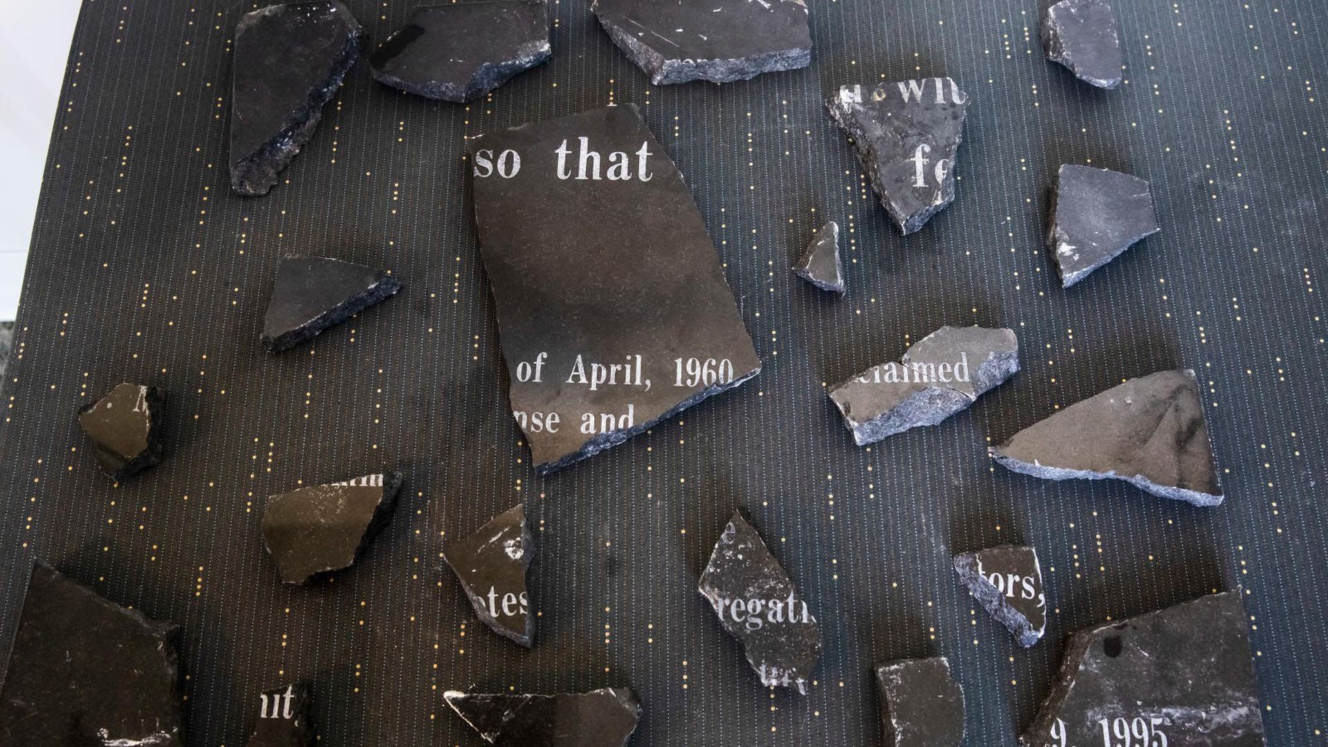 Pieces of the broken plaque at Fisk University