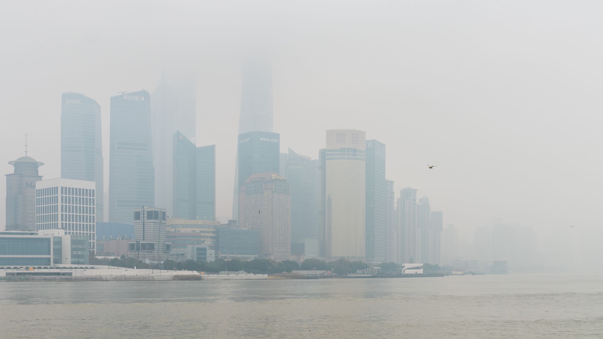 A view of the skyscrapers in the haze in Shanghai, China, in December 2020.