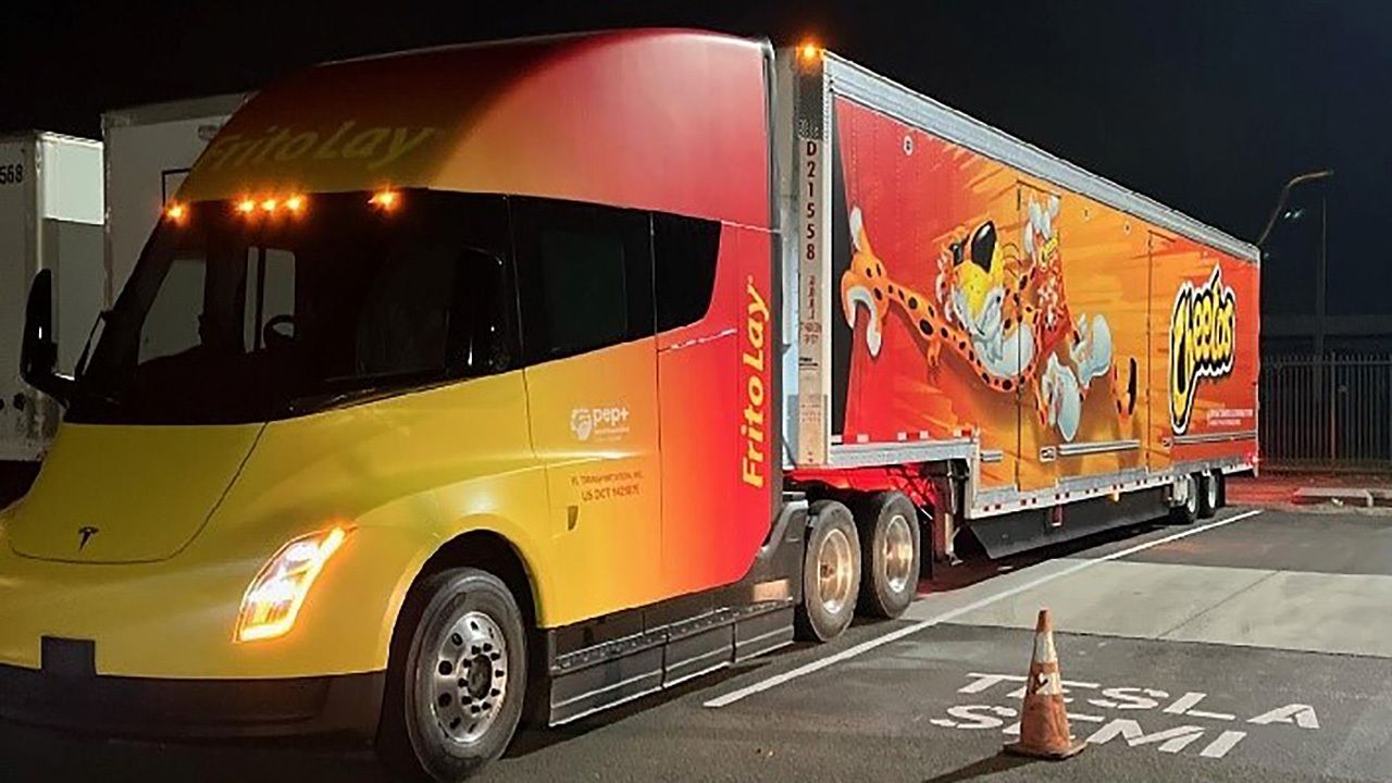 The Tesla Semi with Cheetos branding. 