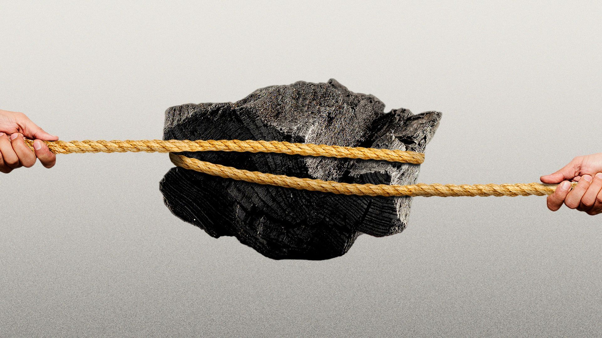 Illustration of a tug of war rope looped around a piece of coal with hands pulling on either end.