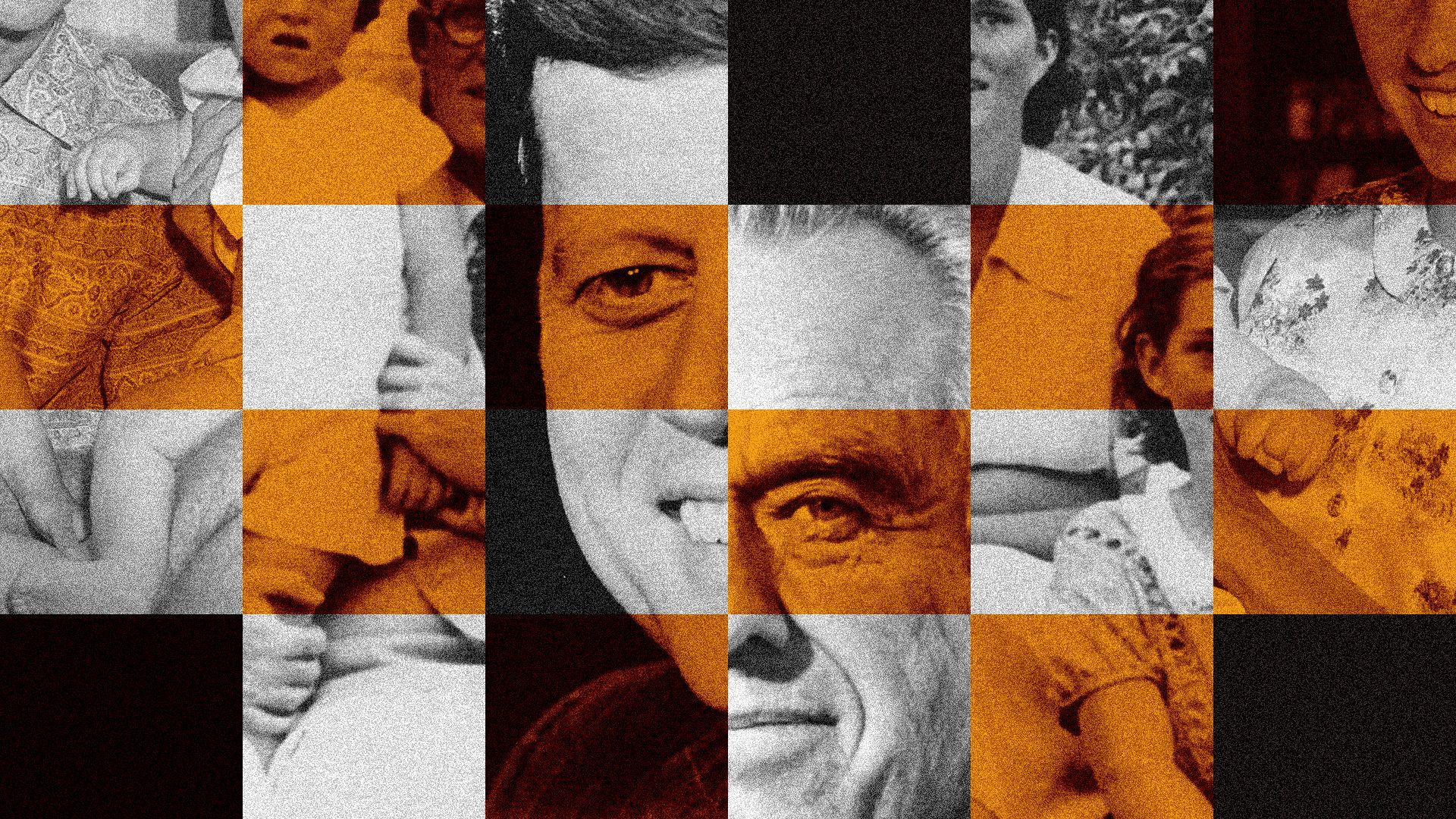 Photo illustration of a grid of Kennedy family photos with JFK and RFK Jr. at the center