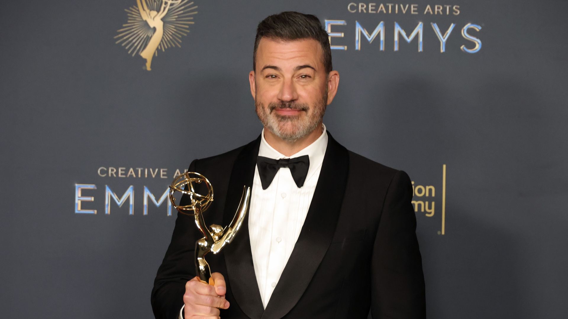 Jimmy Kimmel, winner of the Outstanding Host for a Game Show Award for "Who Wants to Be a Millionaire", attends the 2025 Creative Arts Emmy Awards at Peacock Theater on September 07, 2025 in Los Angeles, California. (Photo by Kevin Winter/Getty Images)