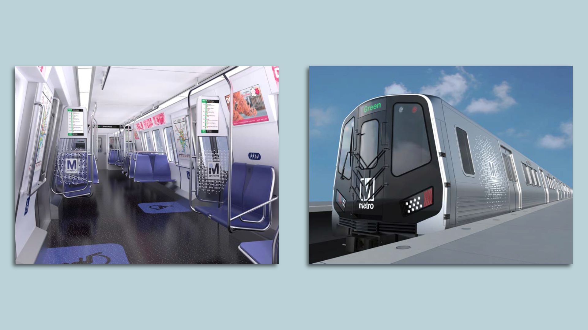Renderings of interior and exterior of new 8000 series Metro trains