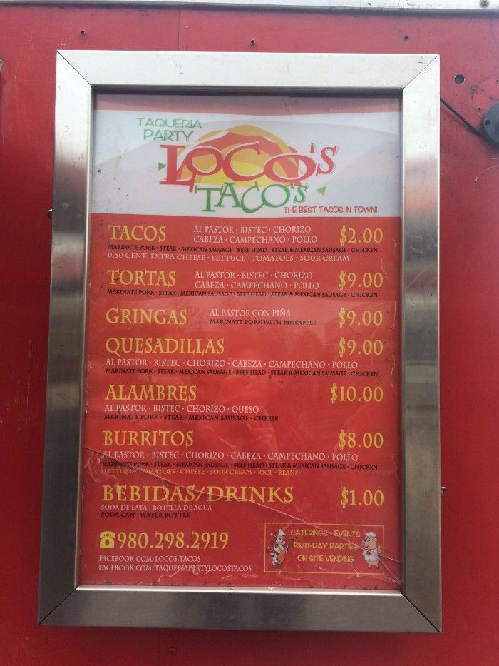 loco's tacos charlotte menu