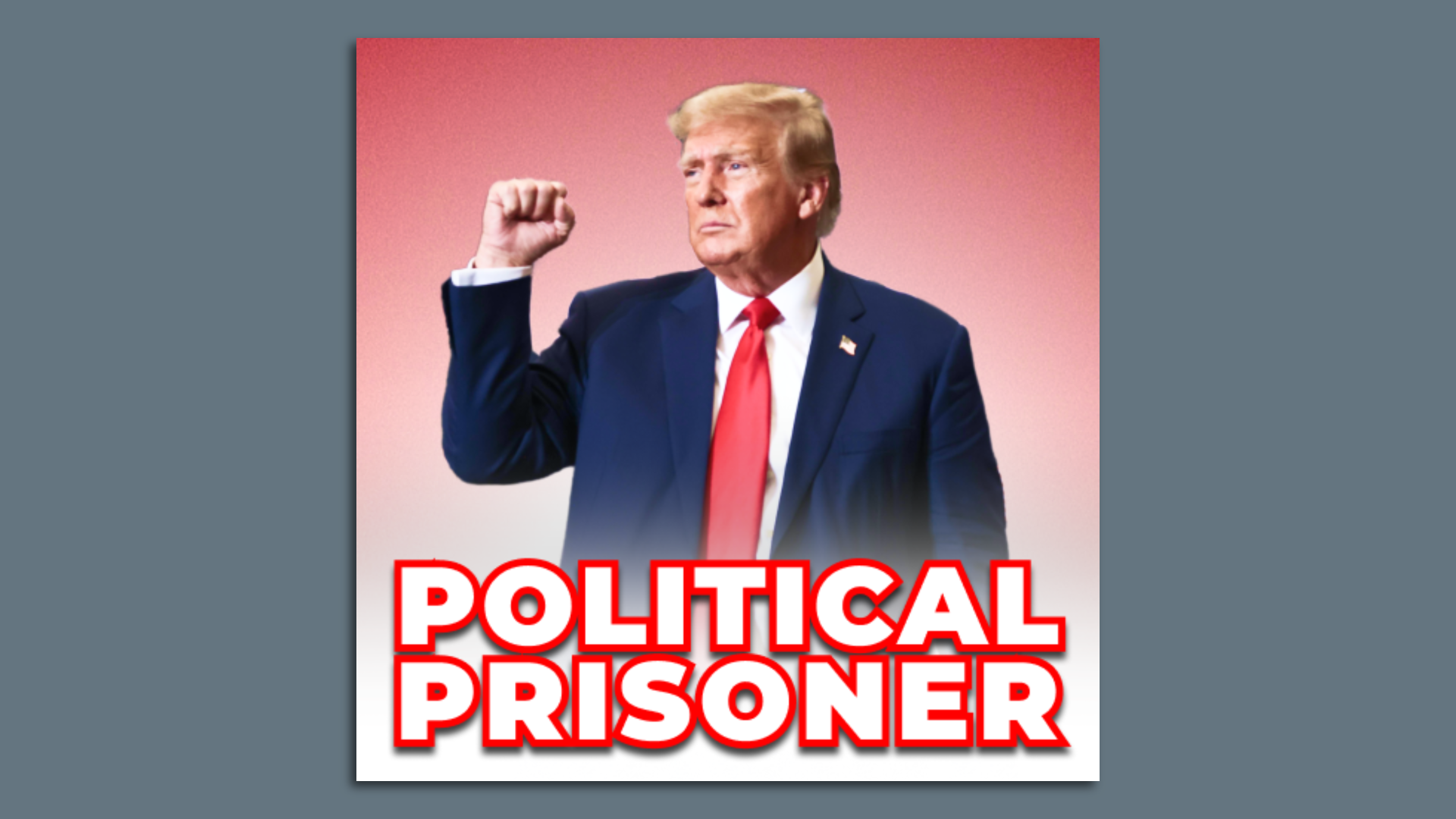 A photo of former President Trump with the words "POLITICAL PRISONER" written across it from Trump's fundraising email.