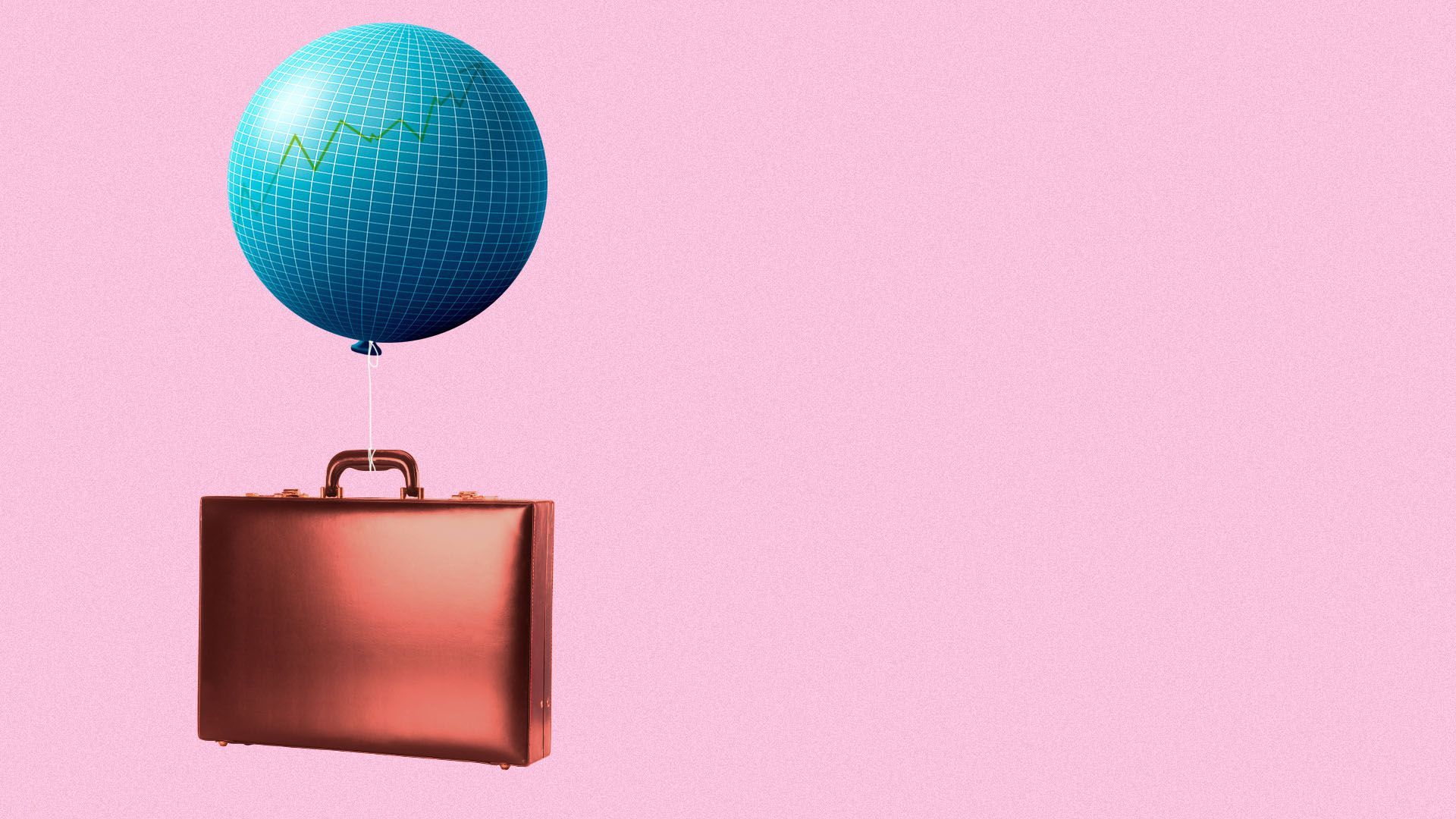 Illustration a briefcase tied to  a balloon with a stock market chart on it 
