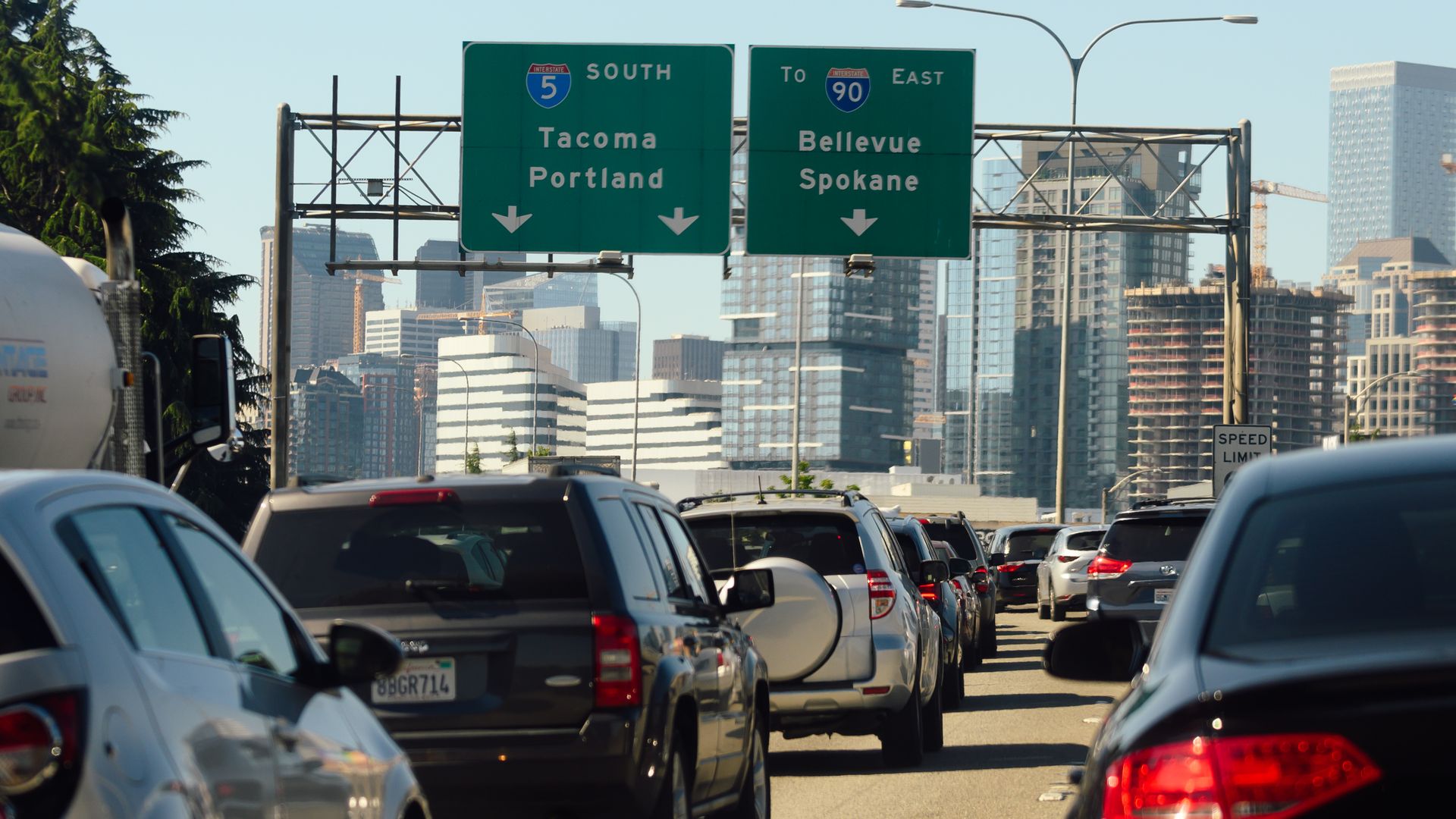 Traffic at a standstill on a Seattle freeway.