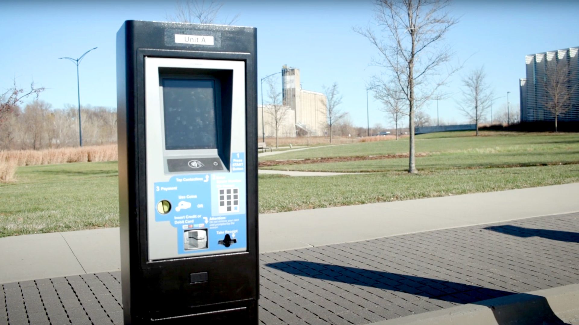 A photo of a modern parking pay station.