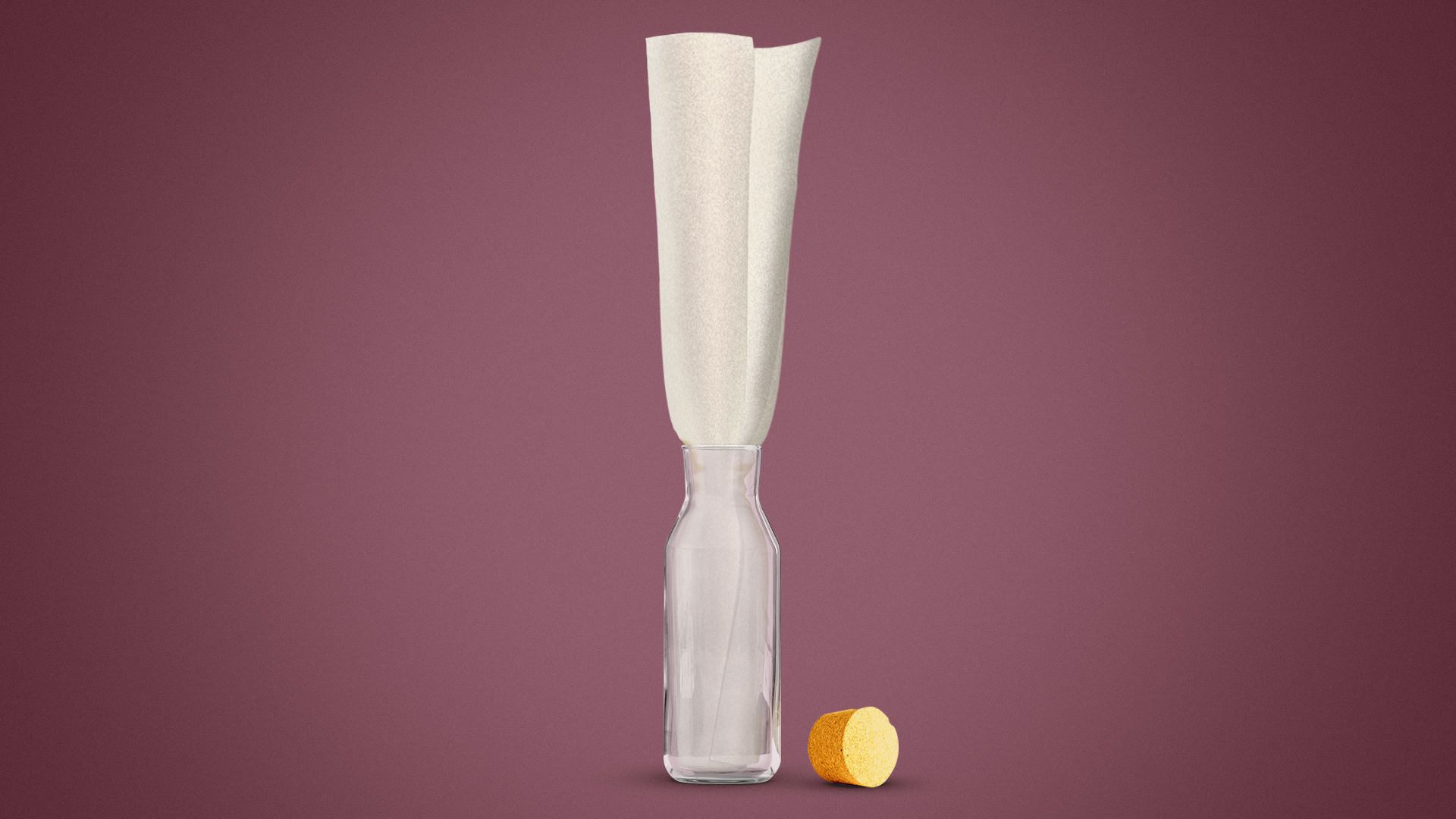 Illustration of a small glass bottle with a too-large note being stuffed in it.