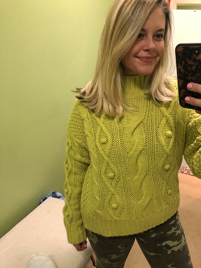Charlotte's cable knit neon color sweater