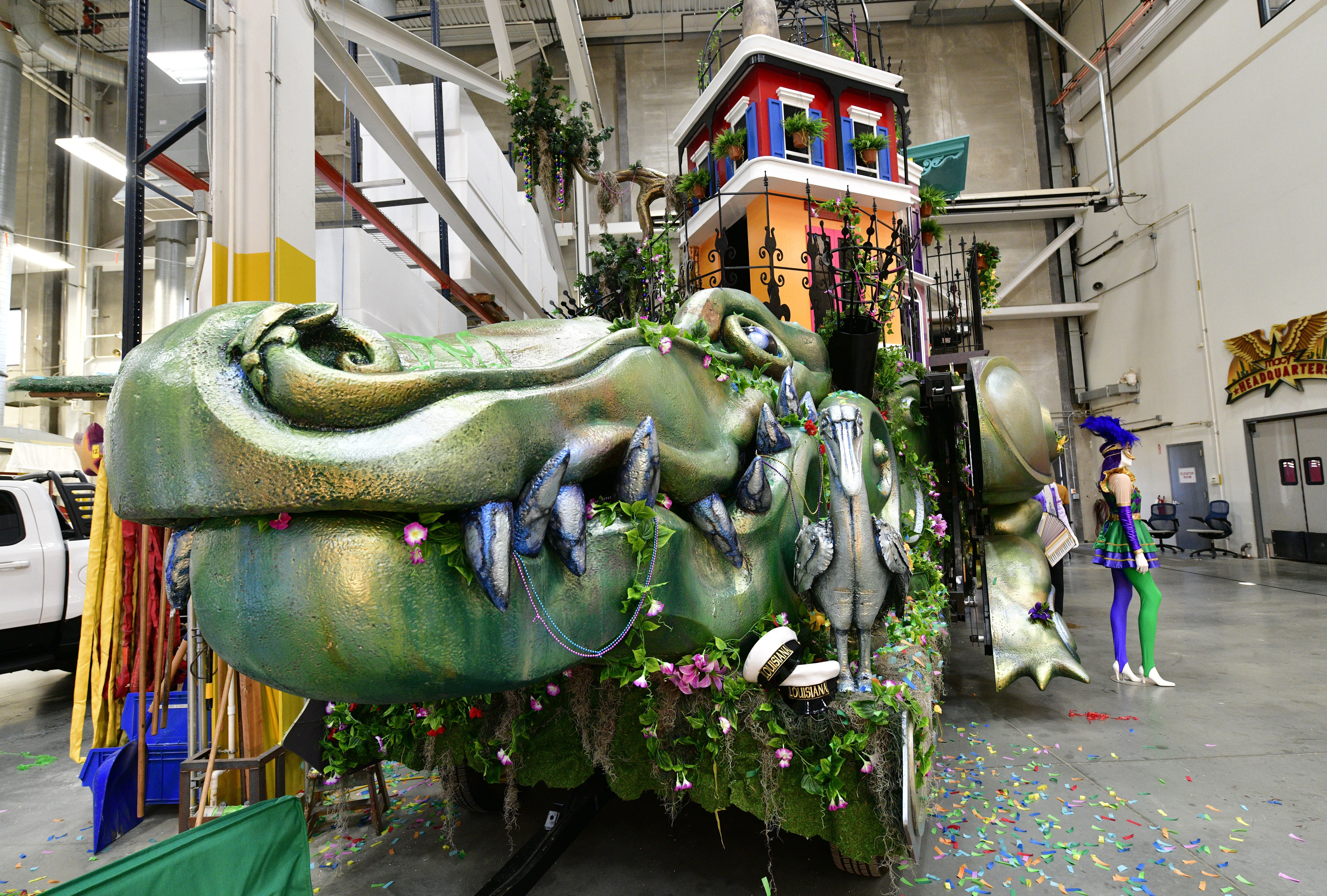 Photo shows the mouth of the Celebration Gator float in the Macy's parade