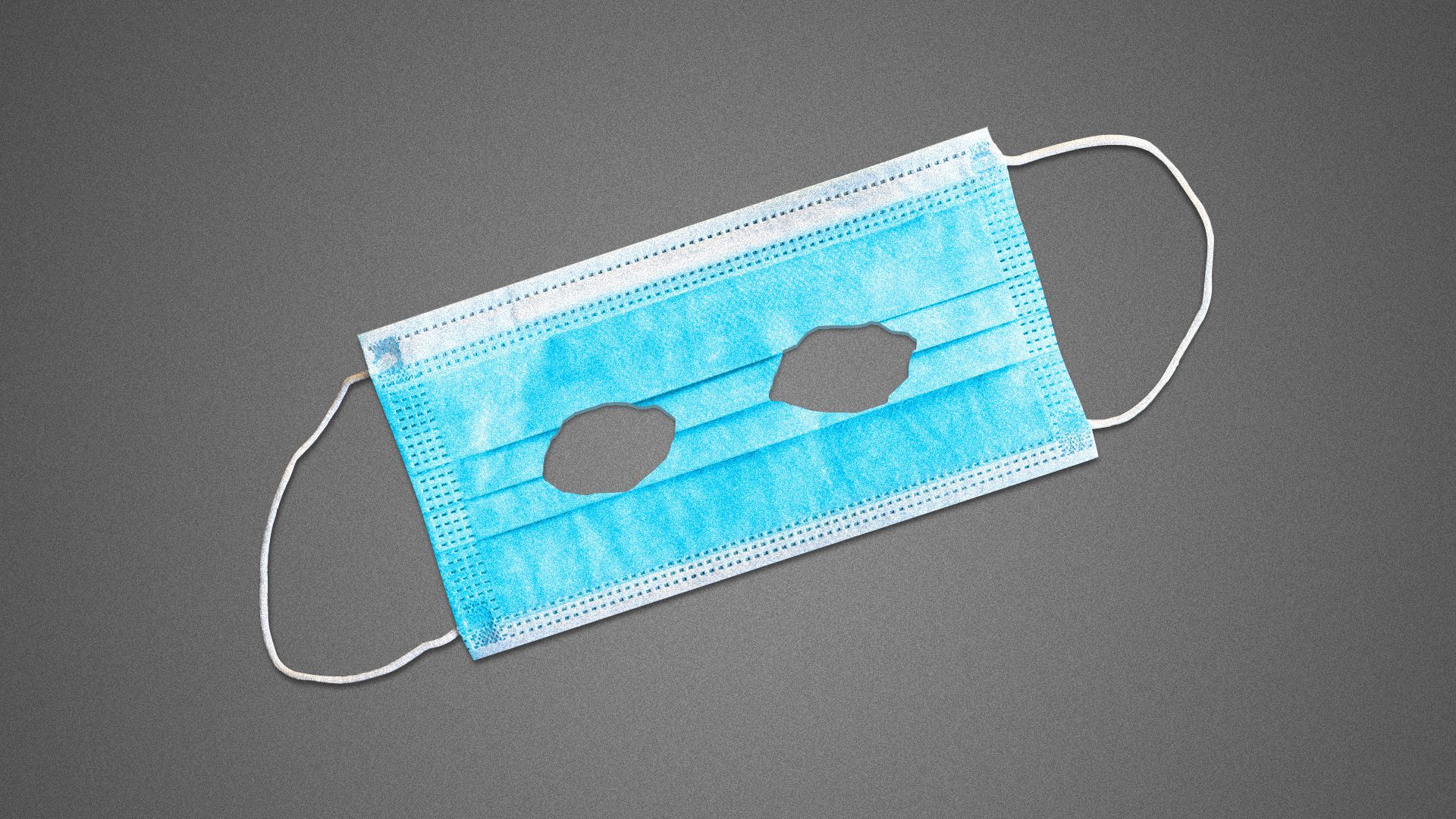 Illustration of a surgical mask with eye holes cut out. 